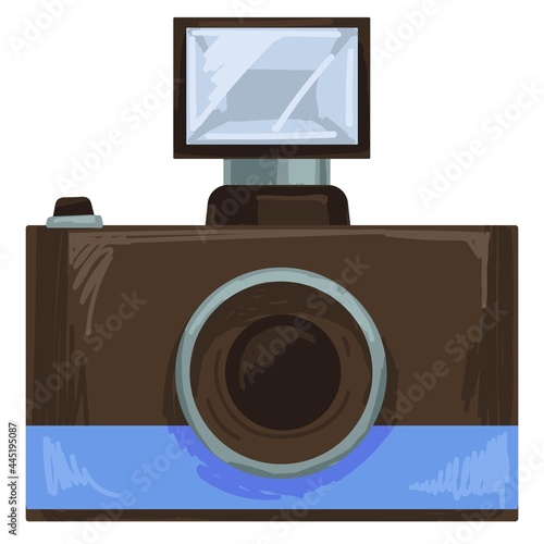 Vintage camera with flash, retro gadget of 1960s