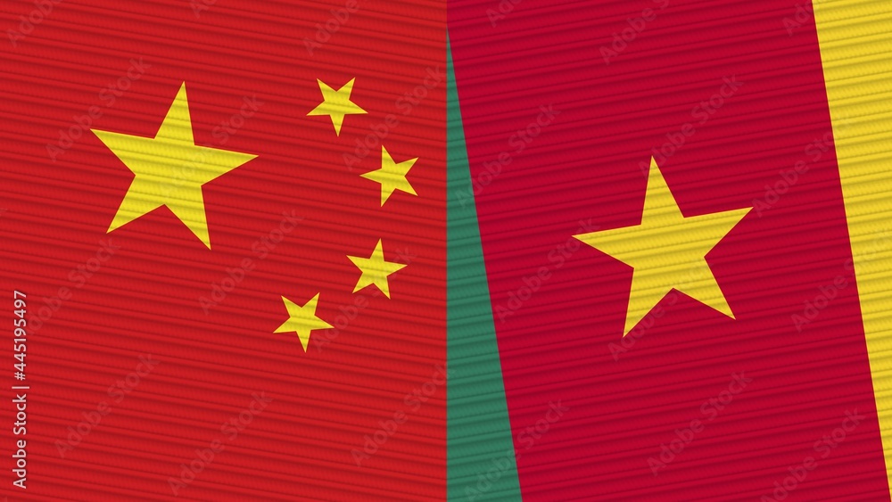 Cameroon and China Two Half Flags Together Fabric Texture Illustration Cameroon and China Two Half Flags Together Fabric Texture Illustration