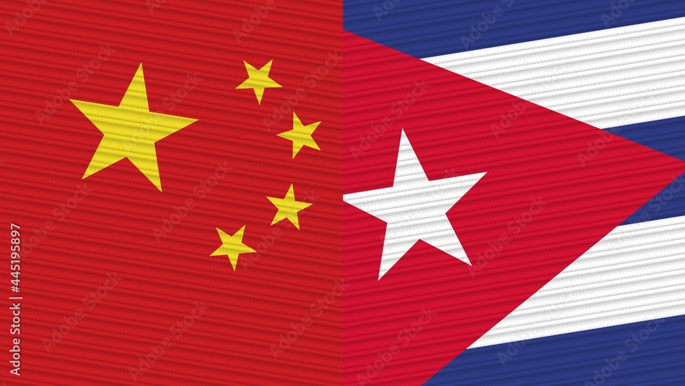 Cuba and China Two Half Flags Together Fabric Texture Illustration Cuba and China Two Half Flags Together Fabric Texture Illustration