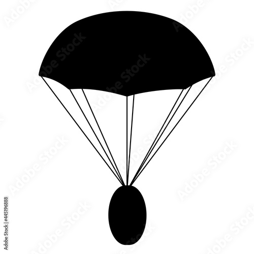 Airdrop concept parachute with coin silhouette icon isolated on white. Blank gray coin with copy space for logo or symbol. Vector illustration.