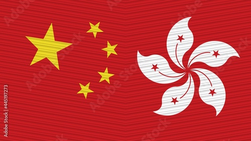 Hong Kong and China Two Half Flags Together Fabric Texture Illustration © MotionCenter