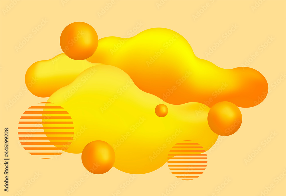 Yellow background for landing page with 3d abstract figures.