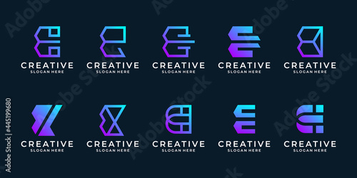 Set of creative letter E logo design. Abstract technology modern gradient logo vector.
