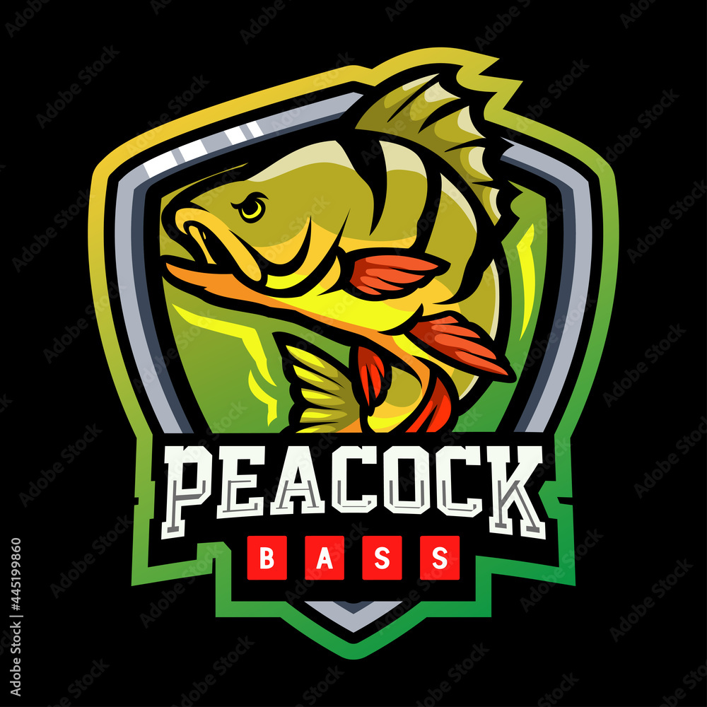 Peacock bass fish mascot. esport logo design