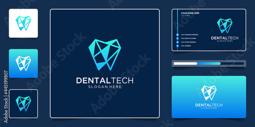 Dentistry logo with abstract dental technology logo and business card template.