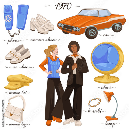 Fashion and clothes, furniture and objects of 70s