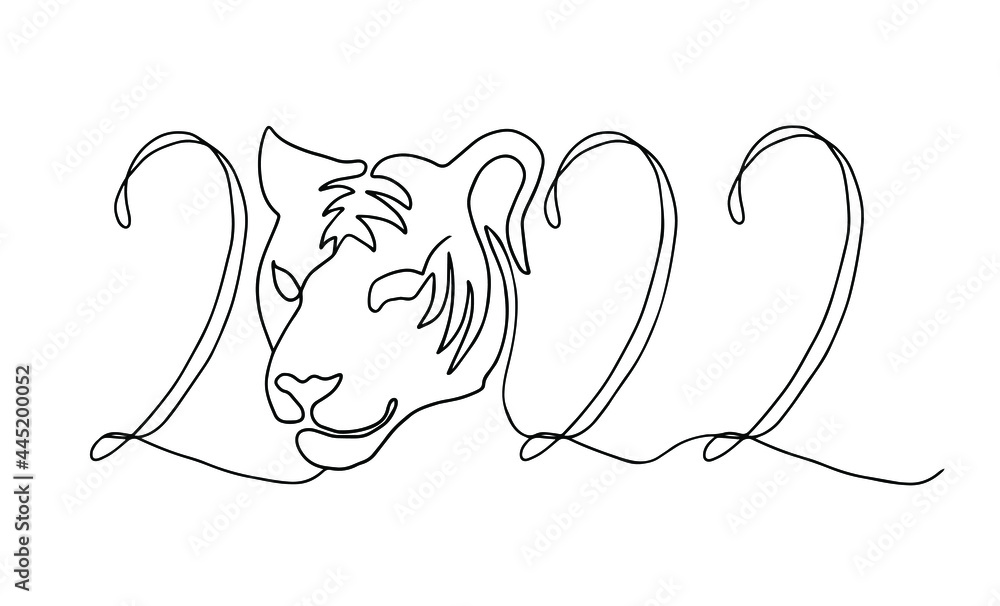 Happy new year 2022 year tiger black and white line drawing is in