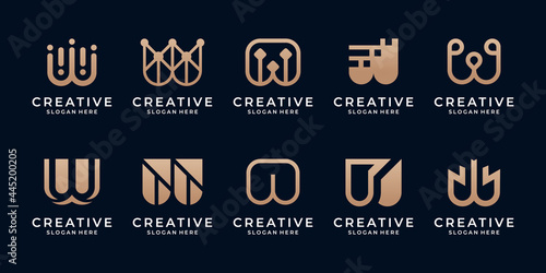 Collection of letter M or W with abstract symbol for business elegant luxury logo set.
