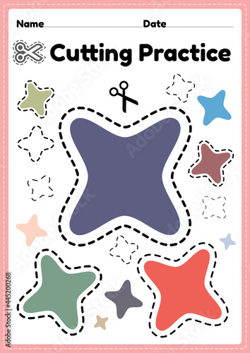 Practice cutting sheets for preschoolers to cut the paper with scissors to improve motor skills, coordination and develop small muscles for kindergarten children in a printable page.