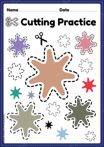 Cutting printable for preschoolers to cut the paper with scissors to improve motor skills, coordination and develop small muscles for kindergarten children in a page.