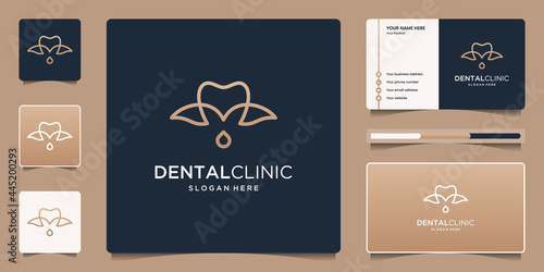 Dental clinic logo design with leaf and droplet logo design with business card.