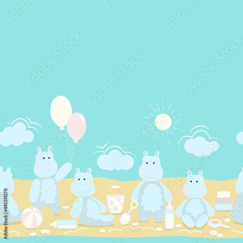 Hippo babies play in the sandbox