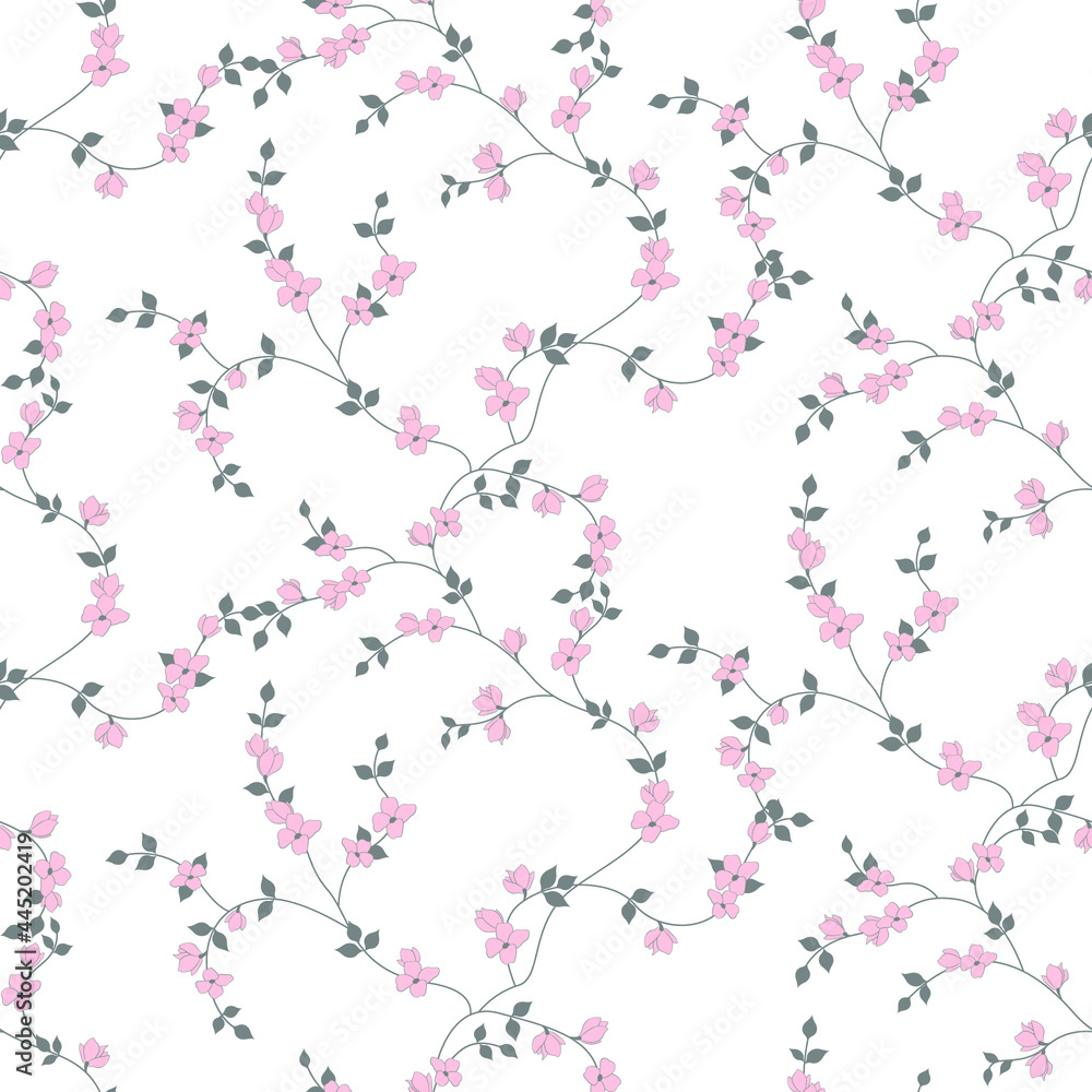 seamless pattern of flowers, branches and leaves seamless pattern of flowers, branches and leaves