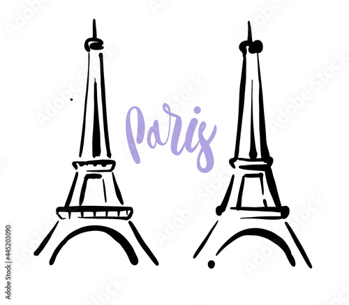 Sketch of Eiffel Tower. Romantic symbol in France. Sightseeing landmark.