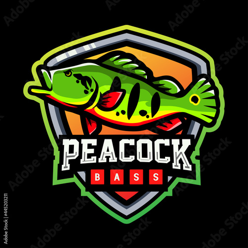 Peacock bass fish mascot. esport logo design