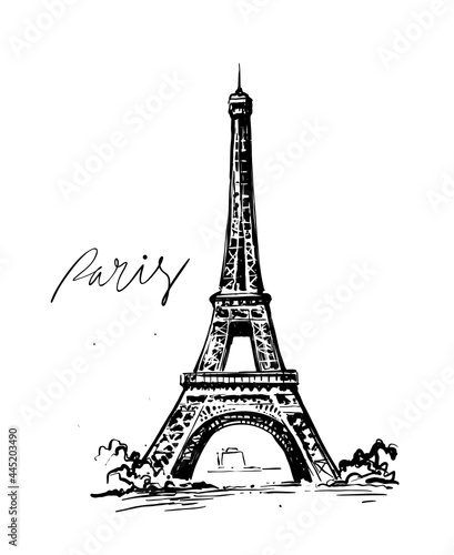 Fototapeta Naklejka Na Ścianę i Meble -  Sketch of Eiffel Tower. Romantic symbol in France. Sightseeing landmark.