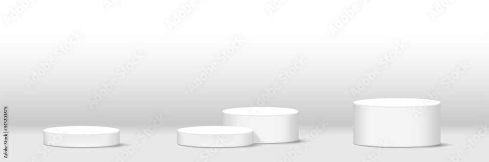 cylinder podium white for make-up product display, podium stage showcase for advertising cosmetics banner, copy space, 3D illustration cylinder podium white for make-up product display, podium stage showcase for advertising cosmetics banner, copy space, 3D illustration