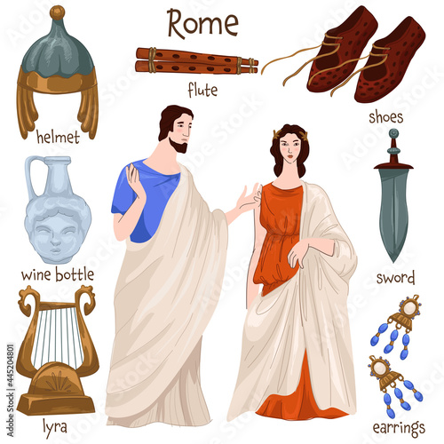 Ancient rome people and clothes, old furniture