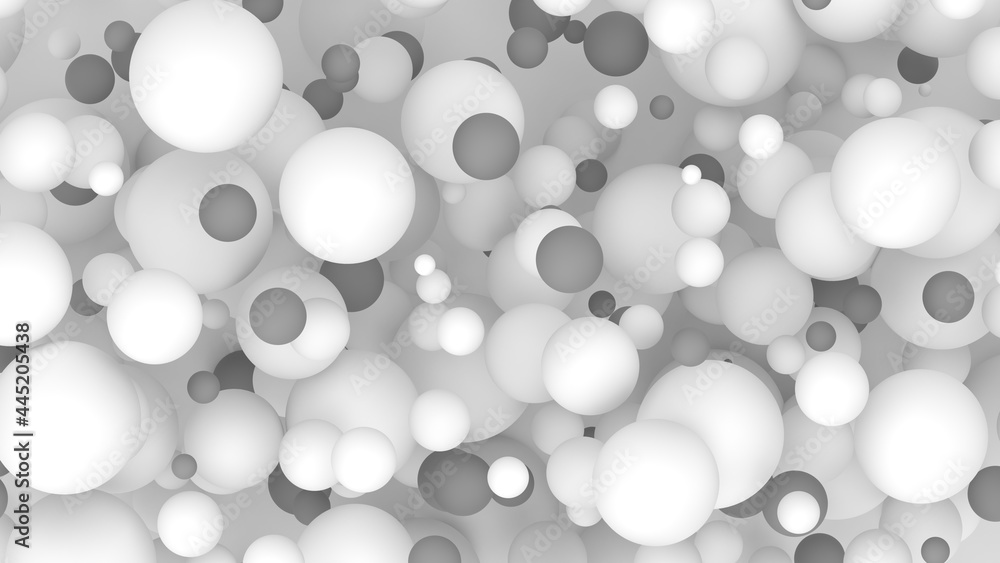 minimal abstract background many monochrome spheres white gray silver 3d render