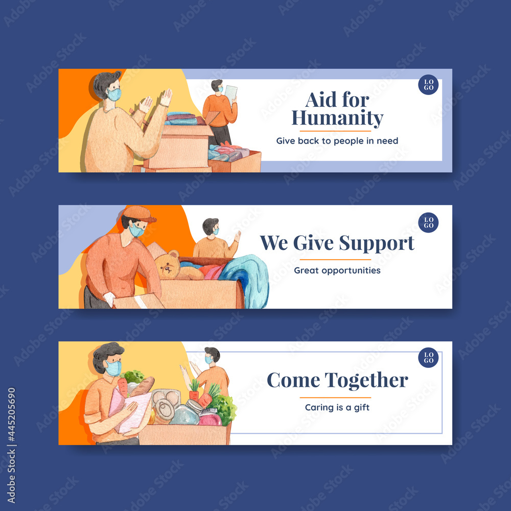 Banner template with humanitarian aid concept,watercolor style