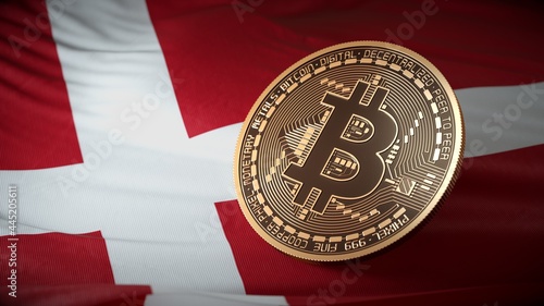 Bitcoin coin with flag of Denmark. photo