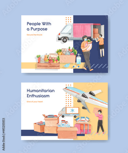 Facebook template with humanitarian aid concept,watercolor style