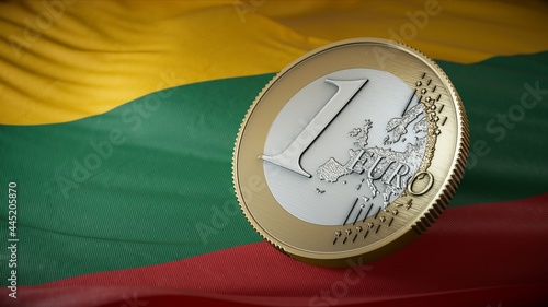 Euro coin with flag of Lithuania.  photo