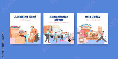 Banner template with humanitarian aid concept,watercolor style