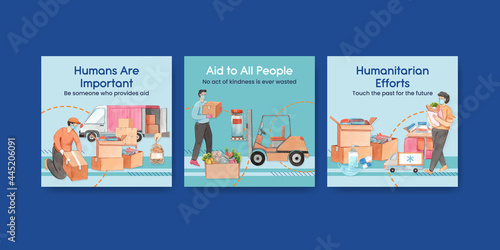 Banner template with humanitarian aid concept,watercolor style