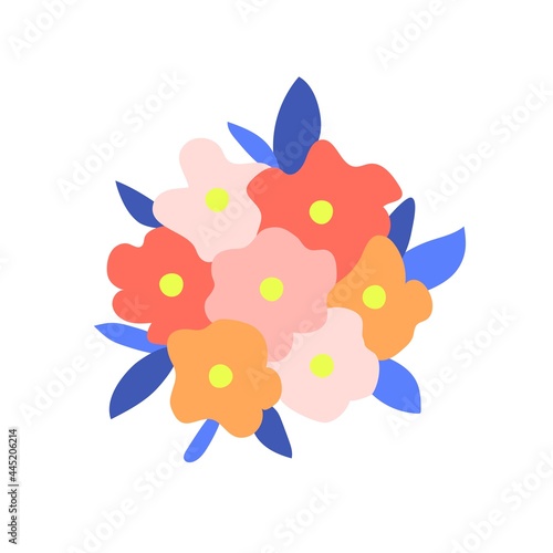 Simple color vector drawing. Cute little bunch of flowers isolated on white background. Bouquet  birthday  floral decor.