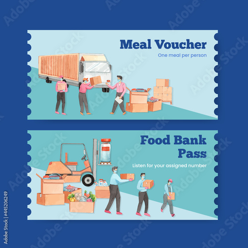 Voucher template with humanitarian aid concept,watercolor style
