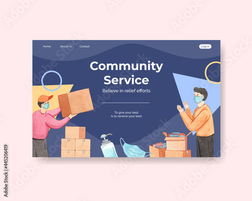Website template with humanitarian aid concept,watercolor style