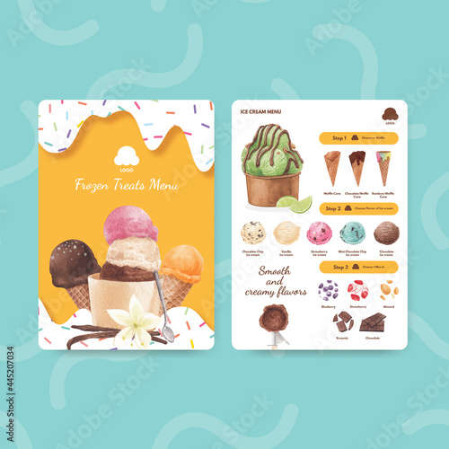 Menu template with ice cream flavor concept,watercolor style