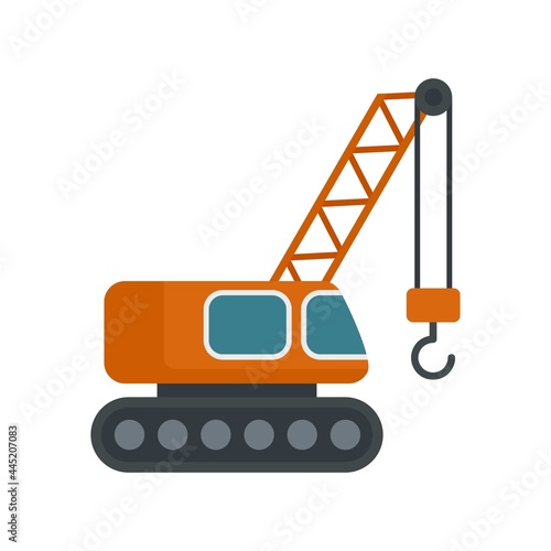 Excavator construction crane icon flat isolated vector