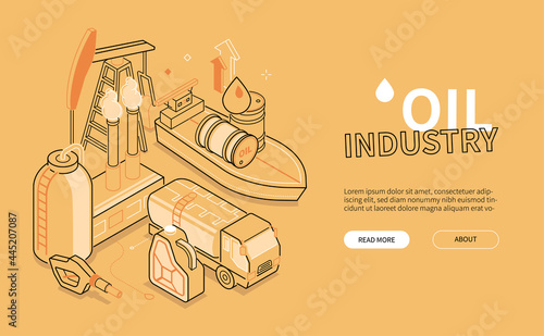 Oil industry - orange line design style isometric web banner
