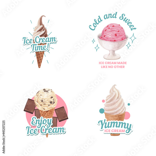 Logo design with ice cream flavor concept,watercolor style