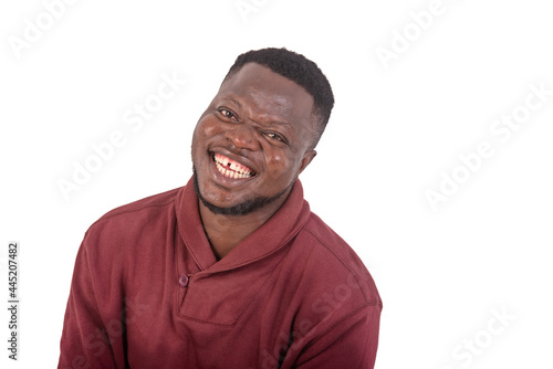 handsome young man laughing.