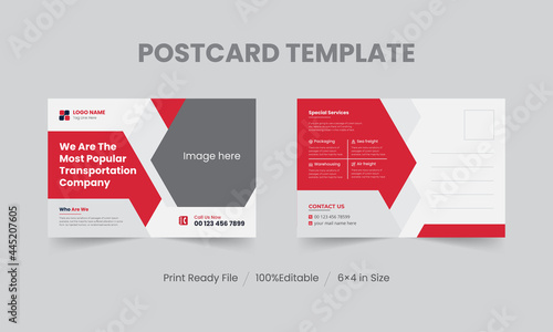 Transport, Transportation Postcard Template, Mover and Transport Logistics Post, Transport Business poster Template, Delivery and Transport Service company Postcard.
