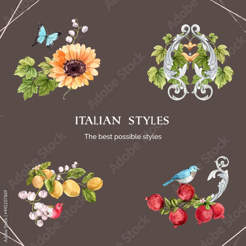 Bouquet with Italian style concept,watercolor style