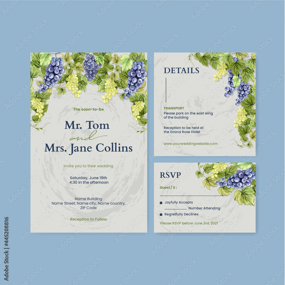 Wedding card template with Italian style concept,watercolor style