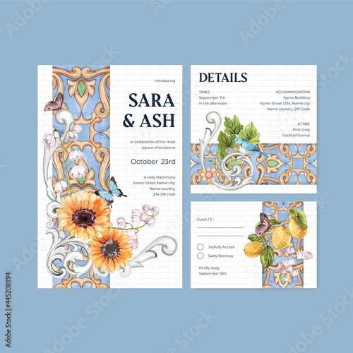 Wedding card template with Italian style concept,watercolor style