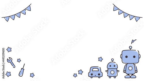 シンプルな線のロボットのフレームイラスト_16:9
