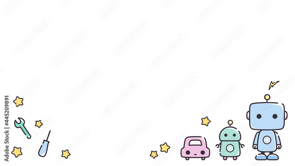 シンプルな線のロボットのフレームイラスト_16:9