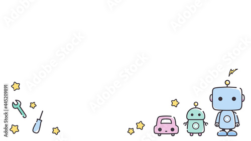 シンプルな線のロボットのフレームイラスト_16:9