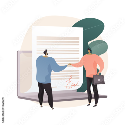 Electronic contract abstract concept vector illustration.