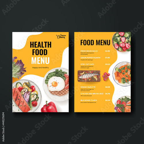 Menu template with healthy food concept,watercolor style