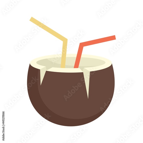 Summer coconut cocktail icon flat isolated vector