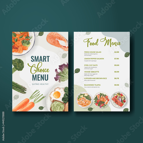 Menu template with healthy food concept,watercolor style