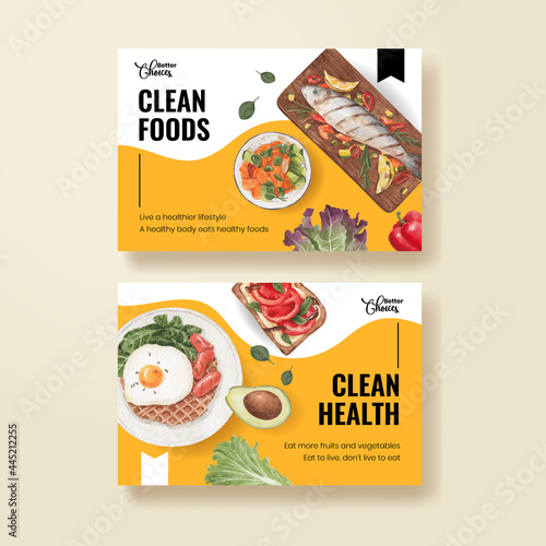 Facebook template with healthy food concept,watercolor style