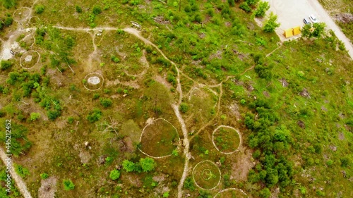 Circular Barrows At Kamienne Kręgi Archaeological Site In Gmina Brusy, Chojnice County, Northern Poland. aerial
 photo